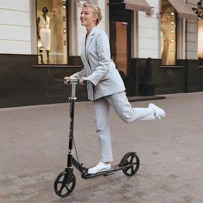 Foldable Commuter Scooter with Adjustable Handle Height Black Frame Rear Brake and Suspension for Kids Ages 6-12 And Adults