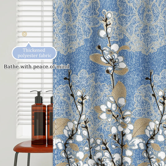 Botanical White Magnolia Blossom Bath Curtain - Durable, quick-dry polyester fabric