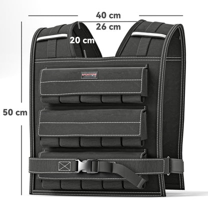 SPORTNOW 20KG Adjustable Weighted Vest, Running Weight Vest, with 30 Metal Weights, Reflective Strips, for Running, Exercise