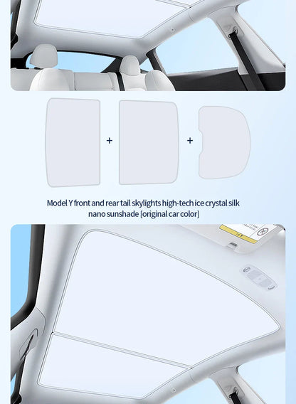2PCS For Tesla Model 3/Y/3 Highland/Y Juniper Ice Cloth Buckle Shades for Glass Roof Front & Rear Sunroof Skylight Sunshade