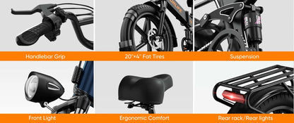Urlife T5 Electric Bike 1500W E-Bike 48V 13Ah Battery 28MPH 100Mile Range 20X4" Fat Tire Free Shipping Foldable and portable