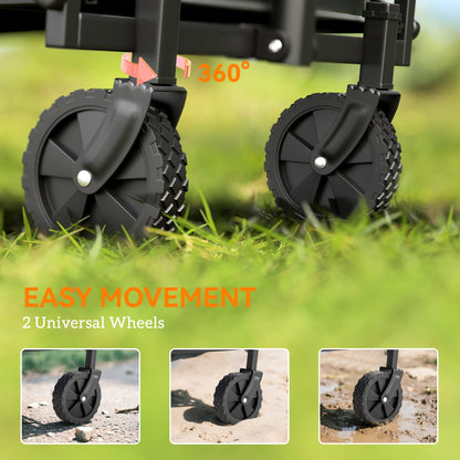 Outsunny 41L Festival Trolley on Wheels, Small Garden Folding Trolley Cart, 60kg Heavy Duty Collapsible Folding Wagon with Adjustable Handle and Carrying Bag for Beach, Camping, Festival, Grey