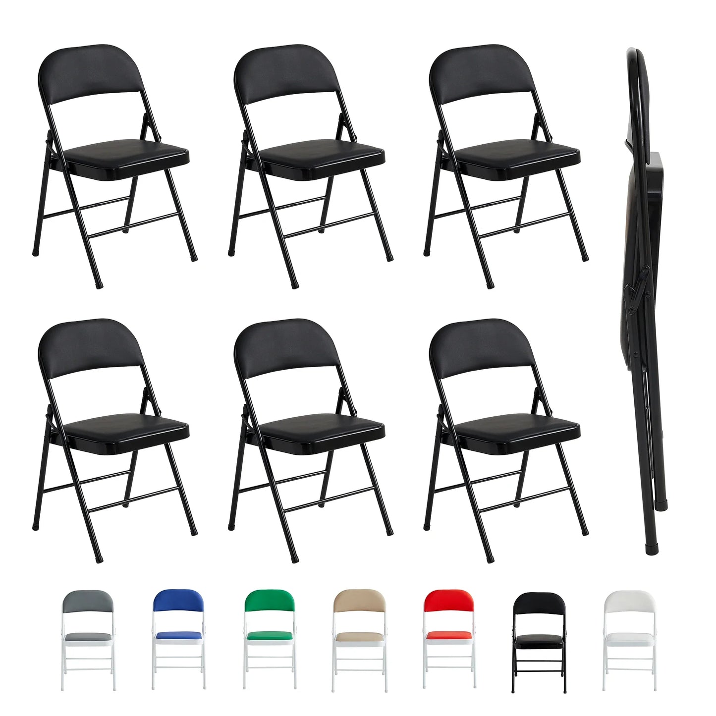 mcc direct Set of 6 Folding Chairs, Faux Leather Foldable Chairs with Metal Frame and Padded Seat, Easy to Fold Store for Home