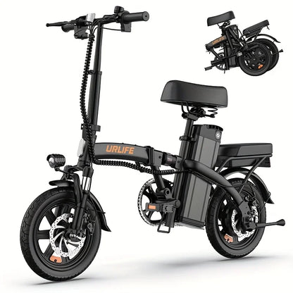 URLIFE 14 Inch Folding E-Bike 48V 7.5Ah 500W Power Removable & Fast Charge 40 Miles Hydraulic Front Suspension Dual Disc Brakes