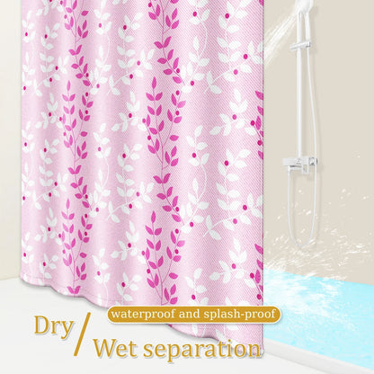 Pastel Pink Foliage Shower Curtain - Feminine Durable Fabric for Fresh Vibes