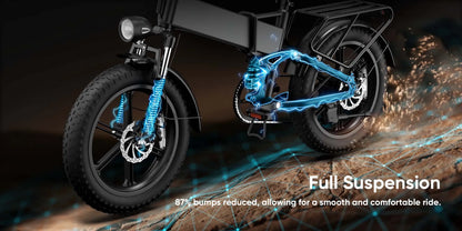 Urlife T5 Electric Bike 1500W E-Bike 48V 13Ah Battery 28MPH 100Mile Range 20X4" Fat Tire Free Shipping Foldable and portable