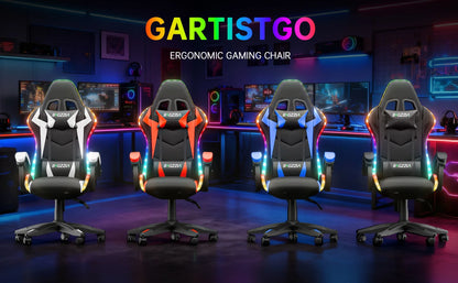 RGB Gaming Chair LED Lights and Ergonomic Computer Chair Reclining PU Leather High Back Video Game Chair Linkage Armrest