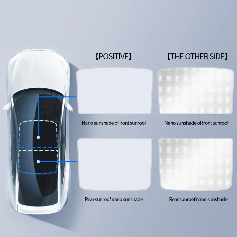 2PCS For Tesla Model 3/Y/3 Highland/Y Juniper Ice Cloth Buckle Shades for Glass Roof Front & Rear Sunroof Skylight Sunshade
