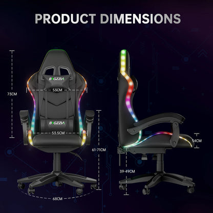 RGB Gaming Chair LED Lights and Ergonomic Computer Chair Reclining PU Leather High Back Video Game Chair Linkage Armrest