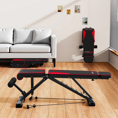 Adjustable Weight Bench with Resistance Bands Folding Weight Bench for Full Body Workout Home Quick Folding Versatile