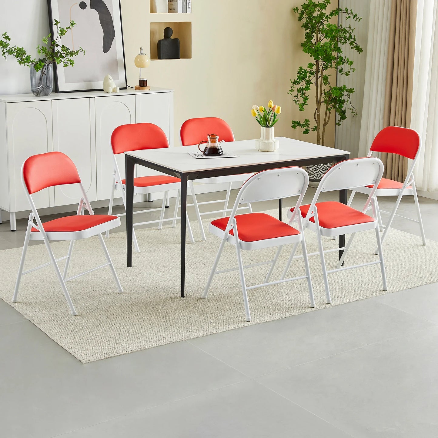 mcc direct Set of 6 Folding Chairs, Faux Leather Foldable Chairs with Metal Frame and Padded Seat, Easy to Fold Store for Home