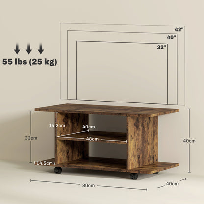 HOMCOM Modern TV Cabinet Stand Storage Shelves Table Mobile Bedroom Furniture Bookshelf Bookcase Rustic Brown