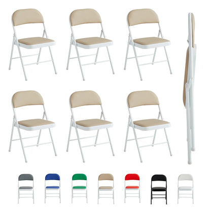 mcc direct Set of 6 Folding Chairs, Faux Leather Foldable Chairs with Metal Frame and Padded Seat, Easy to Fold Store for Home