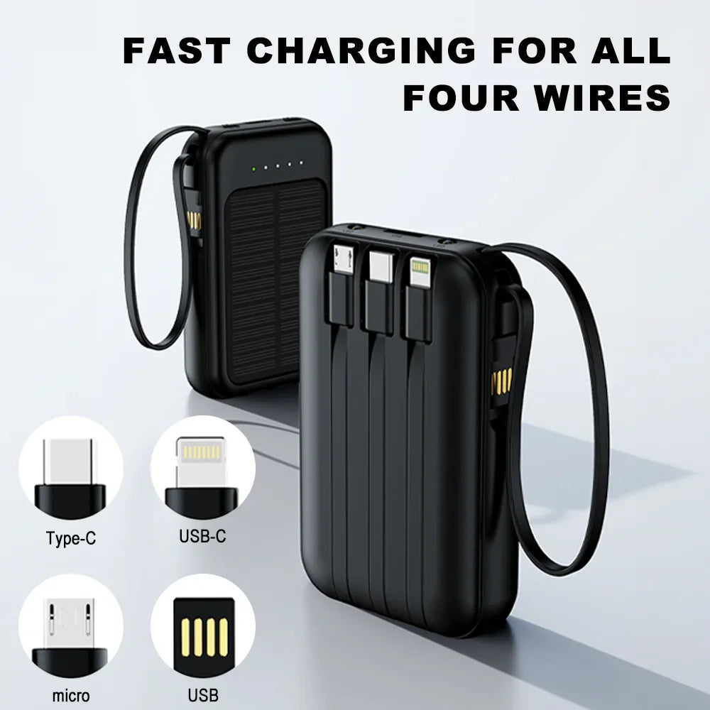 20000mAh Solar Power Bank with Flashlight Outdoor Portable Charger 4 Outputs LED Lights for Camping Emergency