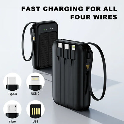 20000mAh Solar Power Bank with Flashlight Outdoor Portable Charger 4 Outputs LED Lights for Camping Emergency
