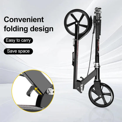 Foldable Commuter Scooter with Adjustable Handle Height Black Frame Rear Brake and Suspension for Kids Ages 6-12 And Adults