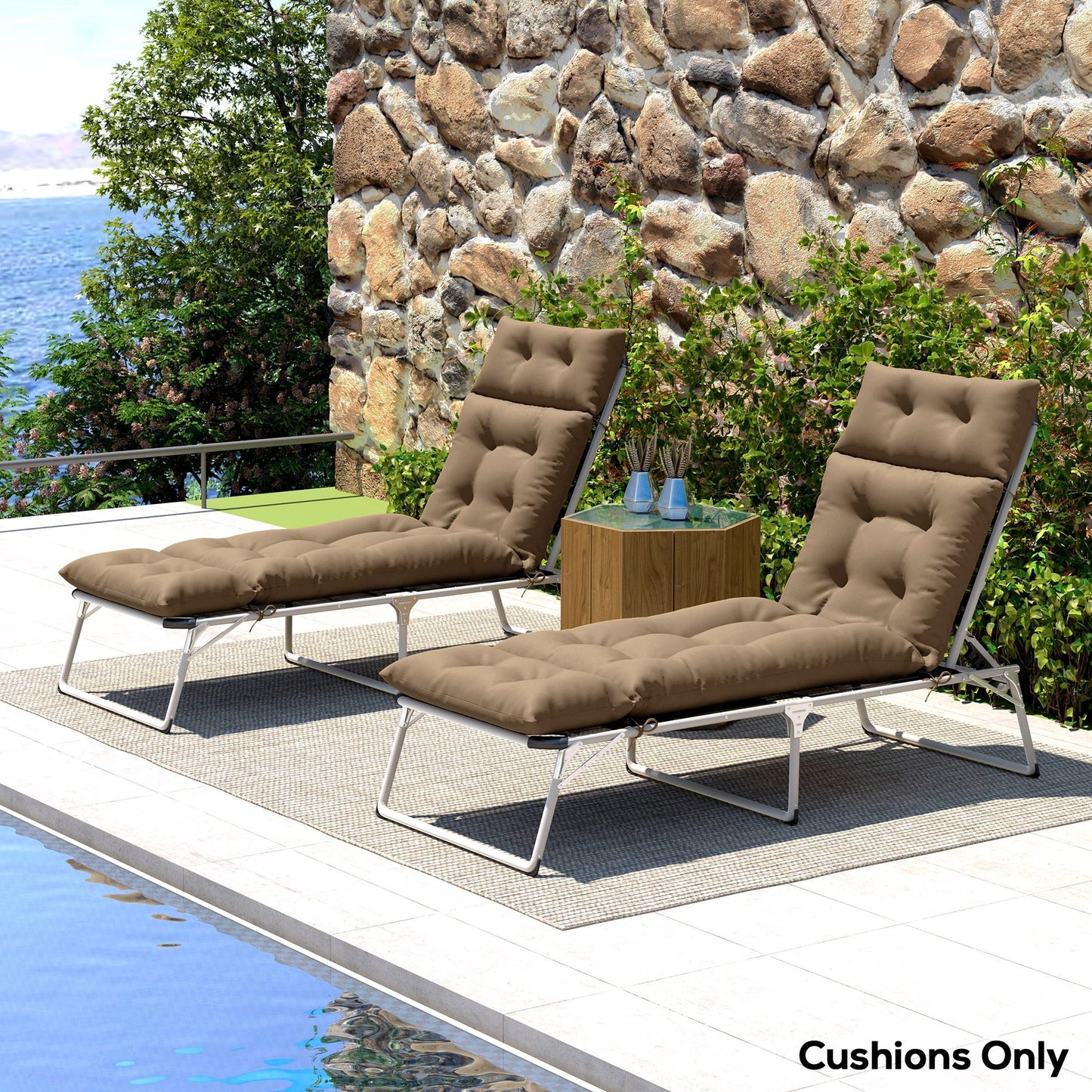 Outsunny Set of Two 190 x 56cm Sun Lounger Cushions - Khaki