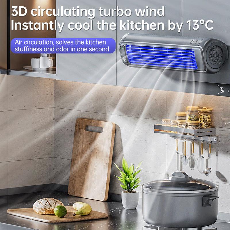 Wall-mounted AC fan: quiet, rechargeable, portable, cooling. For home, kitchen, bathroom – no drilling.