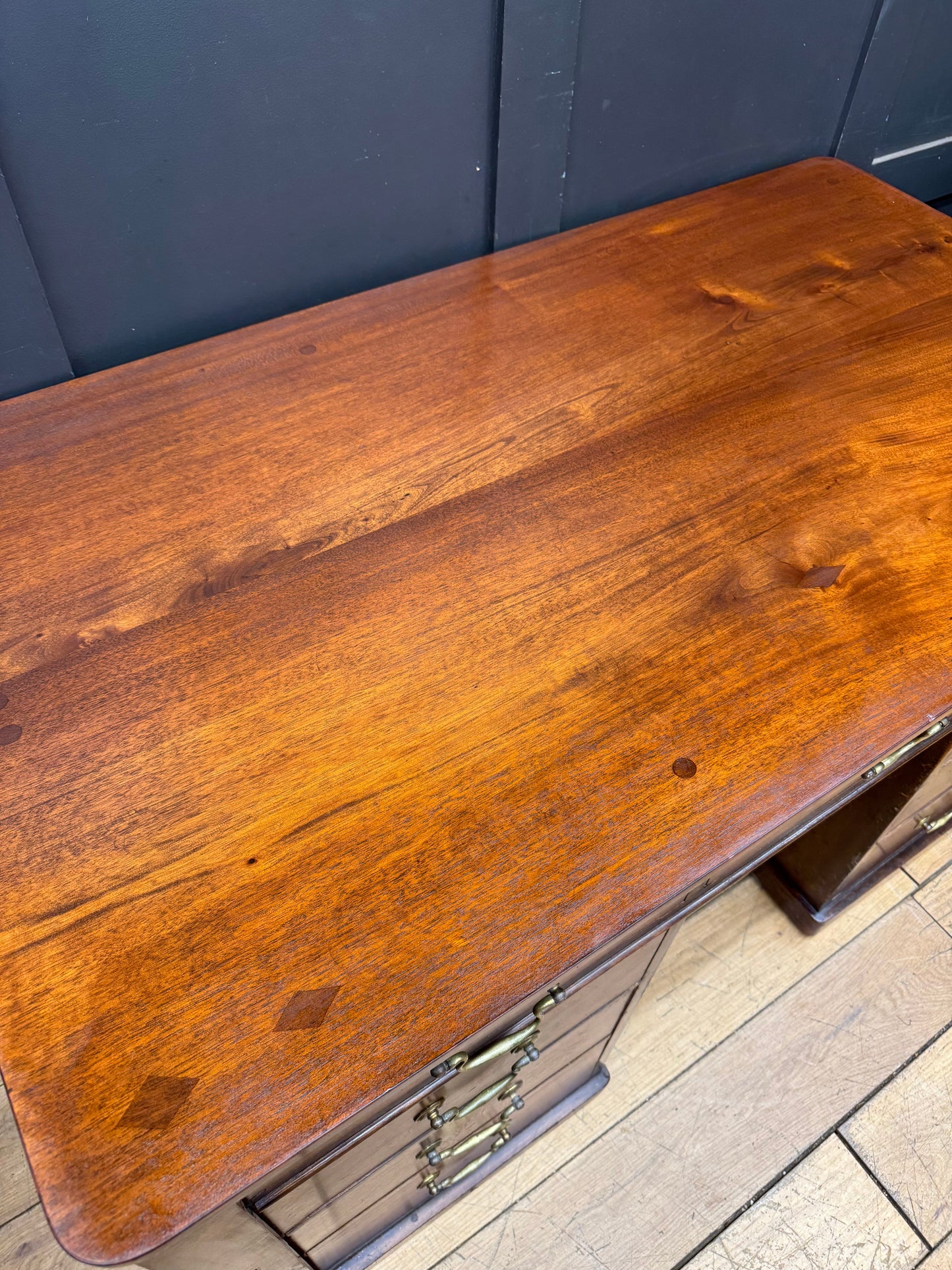 Antique Mahogany Twin Pedestal Desk Kneehole Writing Office Desk Computer Desk