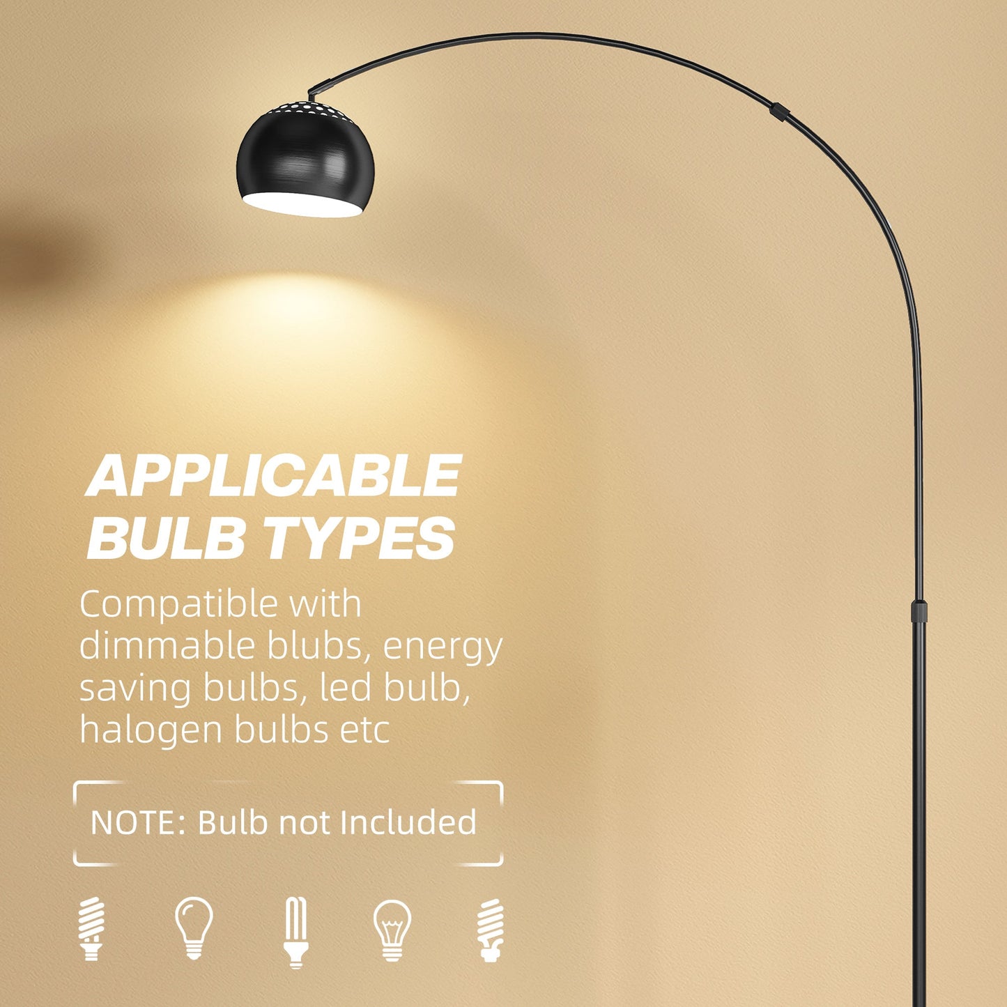 HOMCOM Arc Floor Lamp for Living Room, Modern Adjustable Standing Lamp with Faux Black Marble Base Black