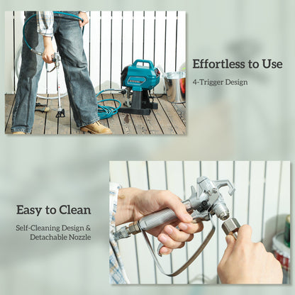 HOMCOM Airless Paint Sprayer, Thinning-Free, Electric Fence Paint Sprayer for Exterior and Interior DIY Painting Projects, Wall Spray Gun Machine, Household Use, 1.5L/min, 200 Bar, 7.5 m Hose