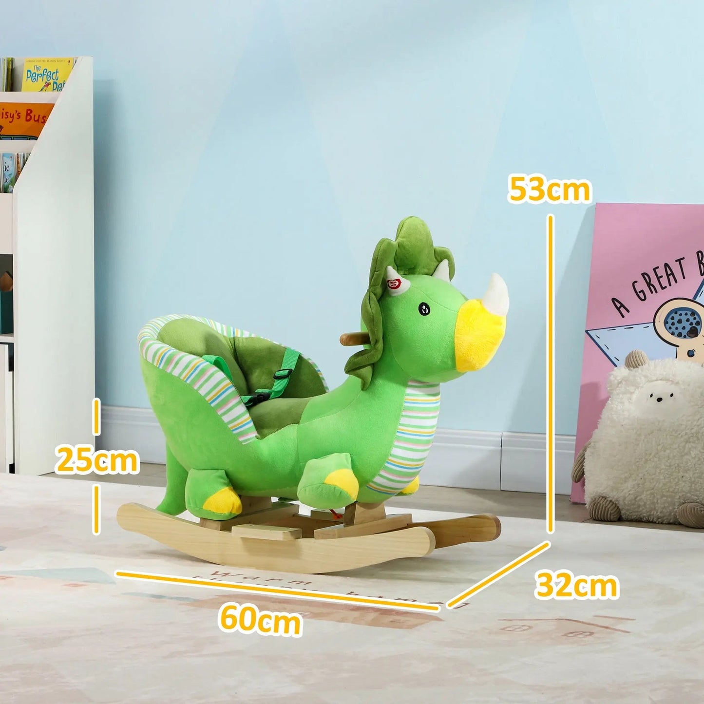 AIYAPLAY Baby Rocking Dinosaur with Animal Sounds, Safety Belt, Wooden Base, for Toddlers 18-36 Months, Green