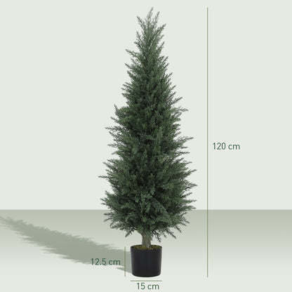 HOMCOM Set of 2 Decorative Artificial Plant, 120 cm Cypress Tree with 638 Leaves in Pot, UV-Resistant Plastic Fake Tree for Indoor Outdoor Home Office