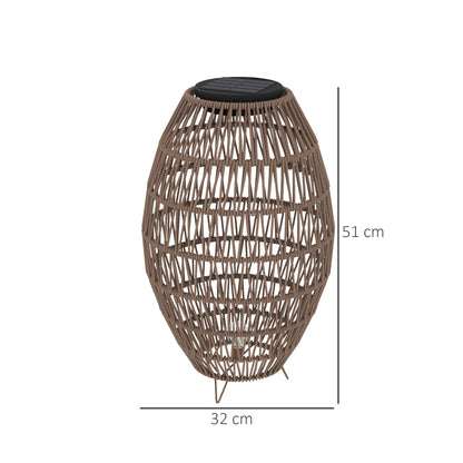 Outsunny Rattan Solar Lamp, Garden Solar Lantern with Auto On/Off Light, IP44 Waterproof, Decorative Outdoor Rattan Lamp for Porch, Pathway, Dark Brown