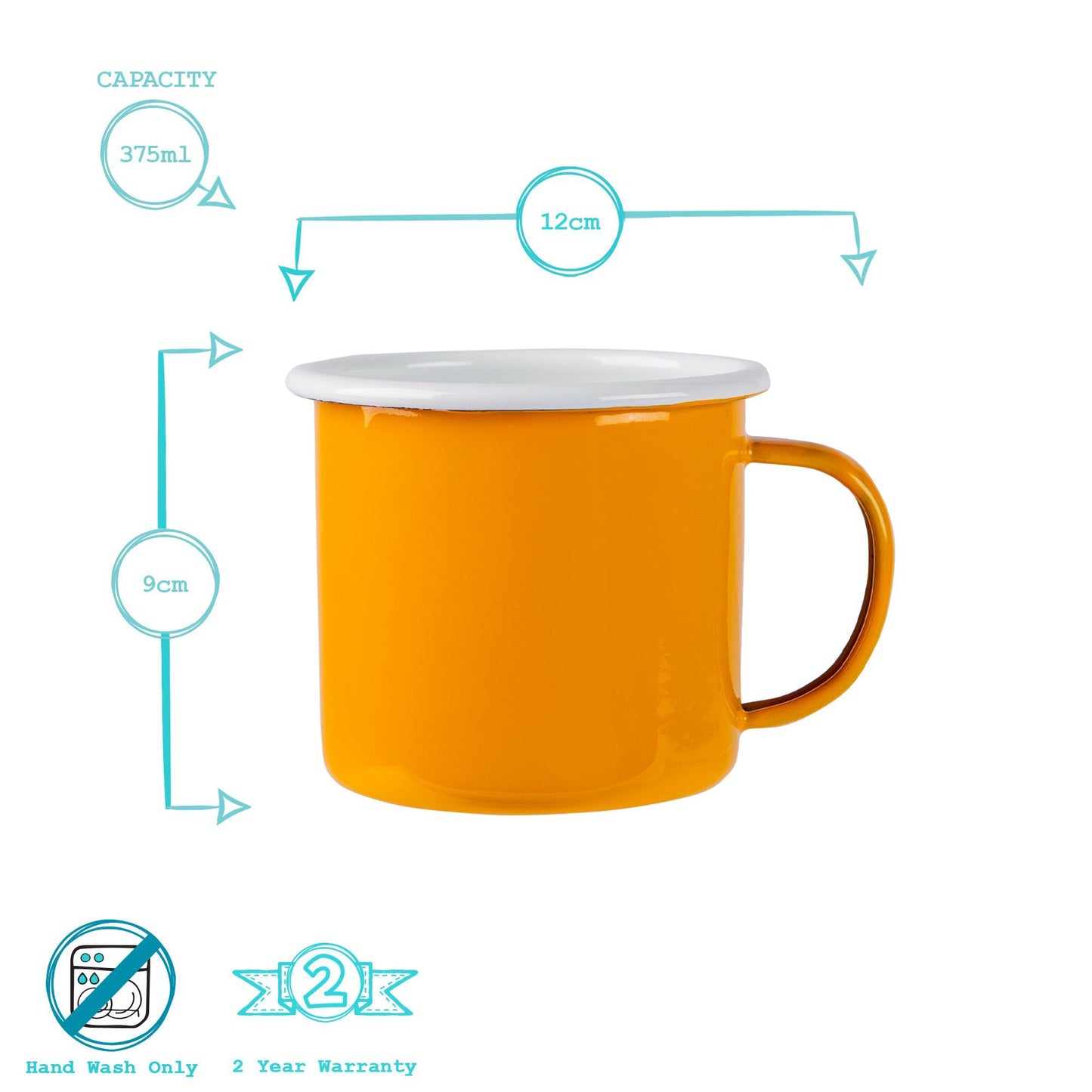 375ml Coloured Enamel Mugs - 4 Colours