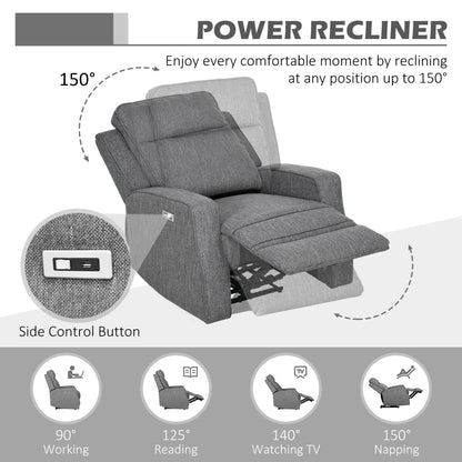 HOMCOM 150\'c2\'b0 Electric Reclining Chair, with USB port and Footrest - Charcoal Grey