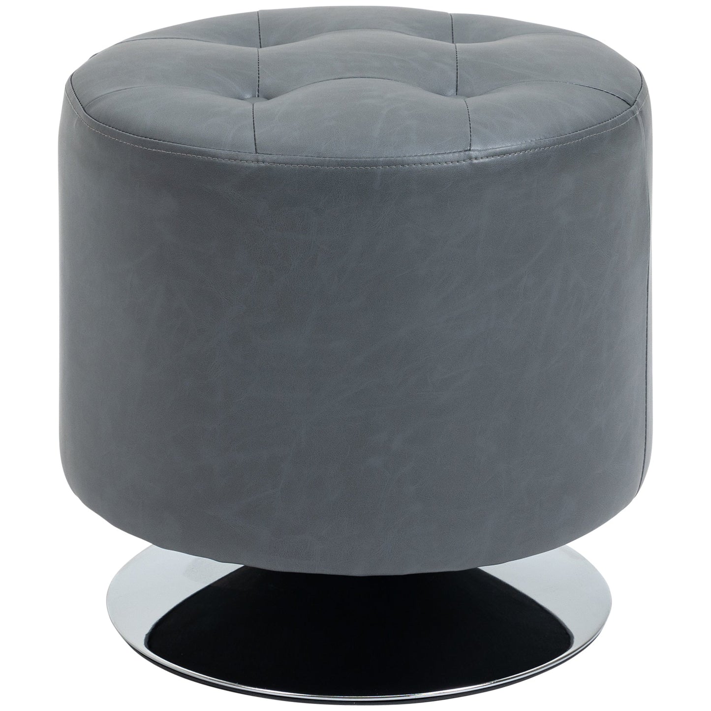 HOMCOM 360\'c2\'b0 Swivel Foot Stool Round PU Ottoman with Thick Sponge Padding and Solid Steel Base, Grey