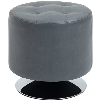 HOMCOM 360\'c2\'b0 Swivel Foot Stool Round PU Ottoman with Thick Sponge Padding and Solid Steel Base, Grey