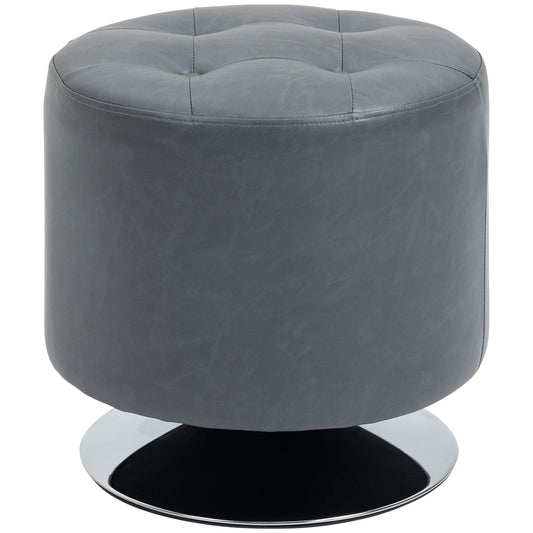 HOMCOM 360\'c2\'b0 Swivel Foot Stool Round PU Ottoman with Thick Sponge Padding and Solid Steel Base, Grey