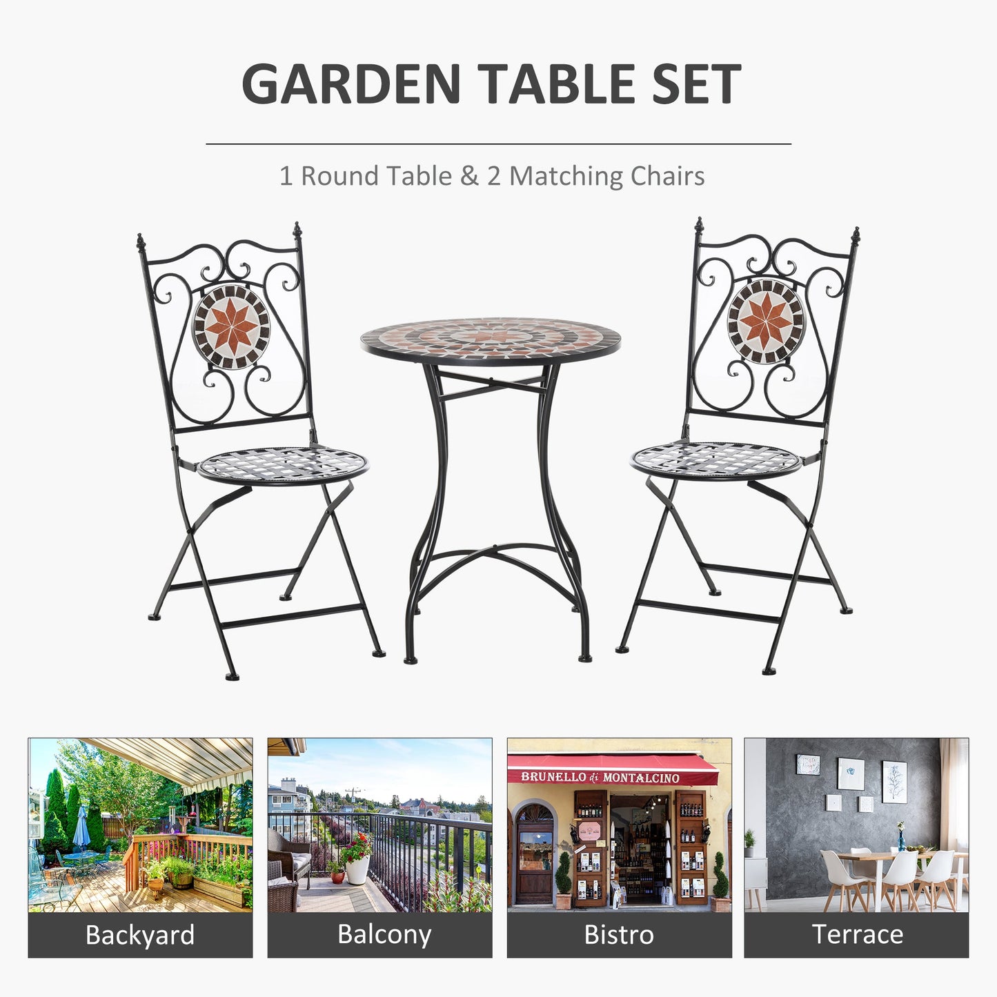 Outsunny Three-Piece Mosaic Bistro Table Set - Multicoloured