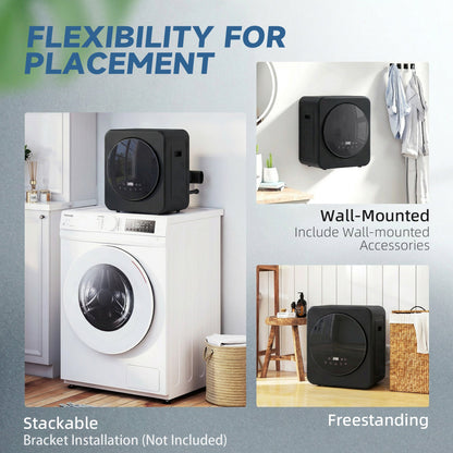 HOMCOM Vented Tumble Dryer, 4 kg Front Tumble Dryer with Stainless Steel Tub, 800W Compact Freestanding Black