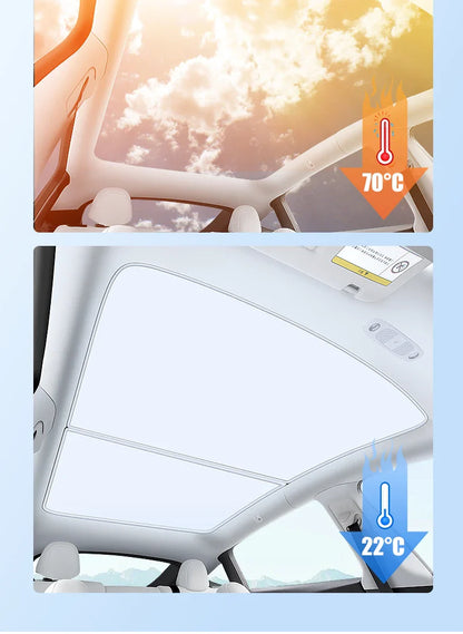 2PCS For Tesla Model 3/Y/3 Highland/Y Juniper Ice Cloth Buckle Shades for Glass Roof Front & Rear Sunroof Skylight Sunshade