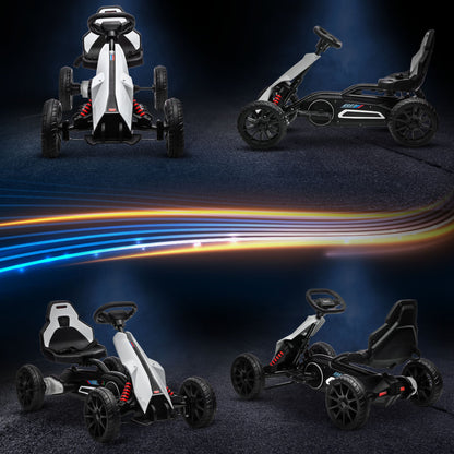 HOMCOM 12V Electric Go Kart for Kids, Ride-On Racing Go Kart with Forward Reversing, Rechargeable Battery, 2 Speeds, for Boys Girls Aged 3-8 Years Old - White