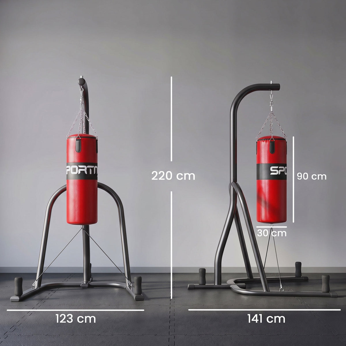 SPORTNOW Punching Bag with Stand for Adults, Freestanding Boxing Stand with Heavy Bag and Weight Plate Storage, Red