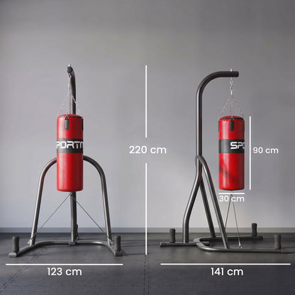 SPORTNOW Punching Bag with Stand for Adults, Freestanding Boxing Stand with Heavy Bag and Weight Plate Storage, Red