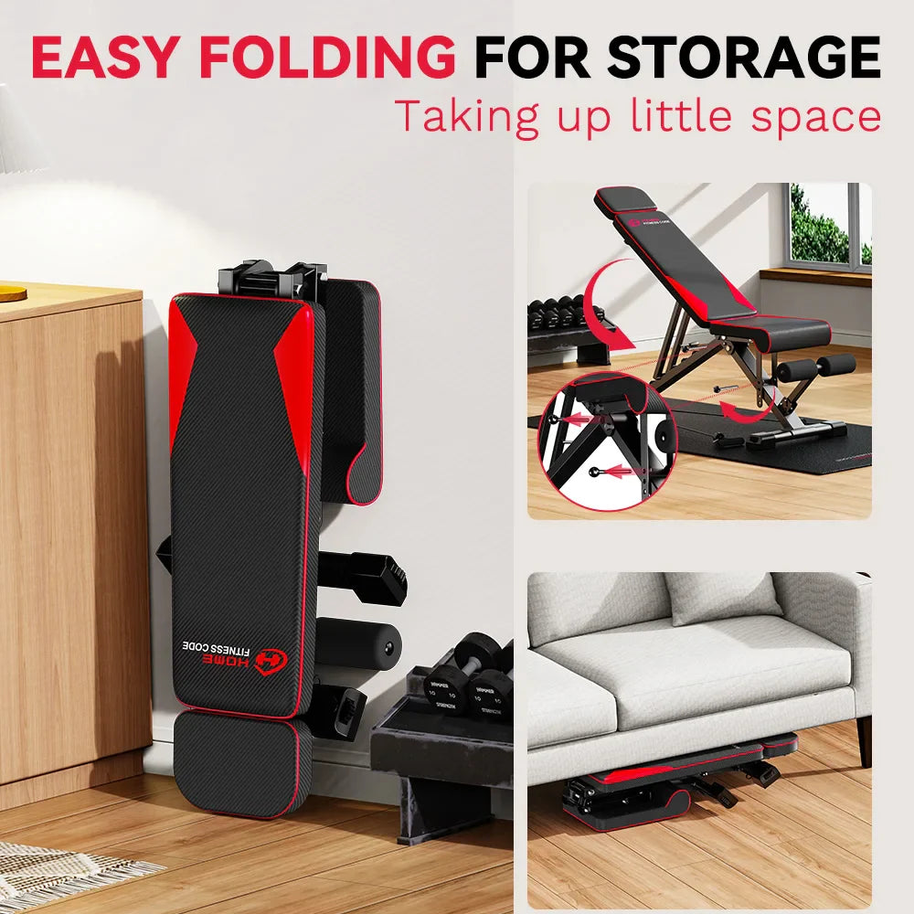 Adjustable Weight Bench with Resistance Bands Folding Weight Bench for Full Body Workout Home Quick Folding Versatile