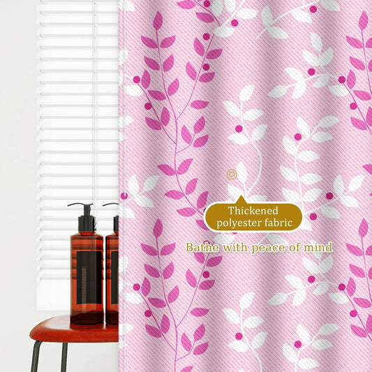Pastel Pink Foliage Shower Curtain - Feminine Durable Fabric for Fresh Vibes