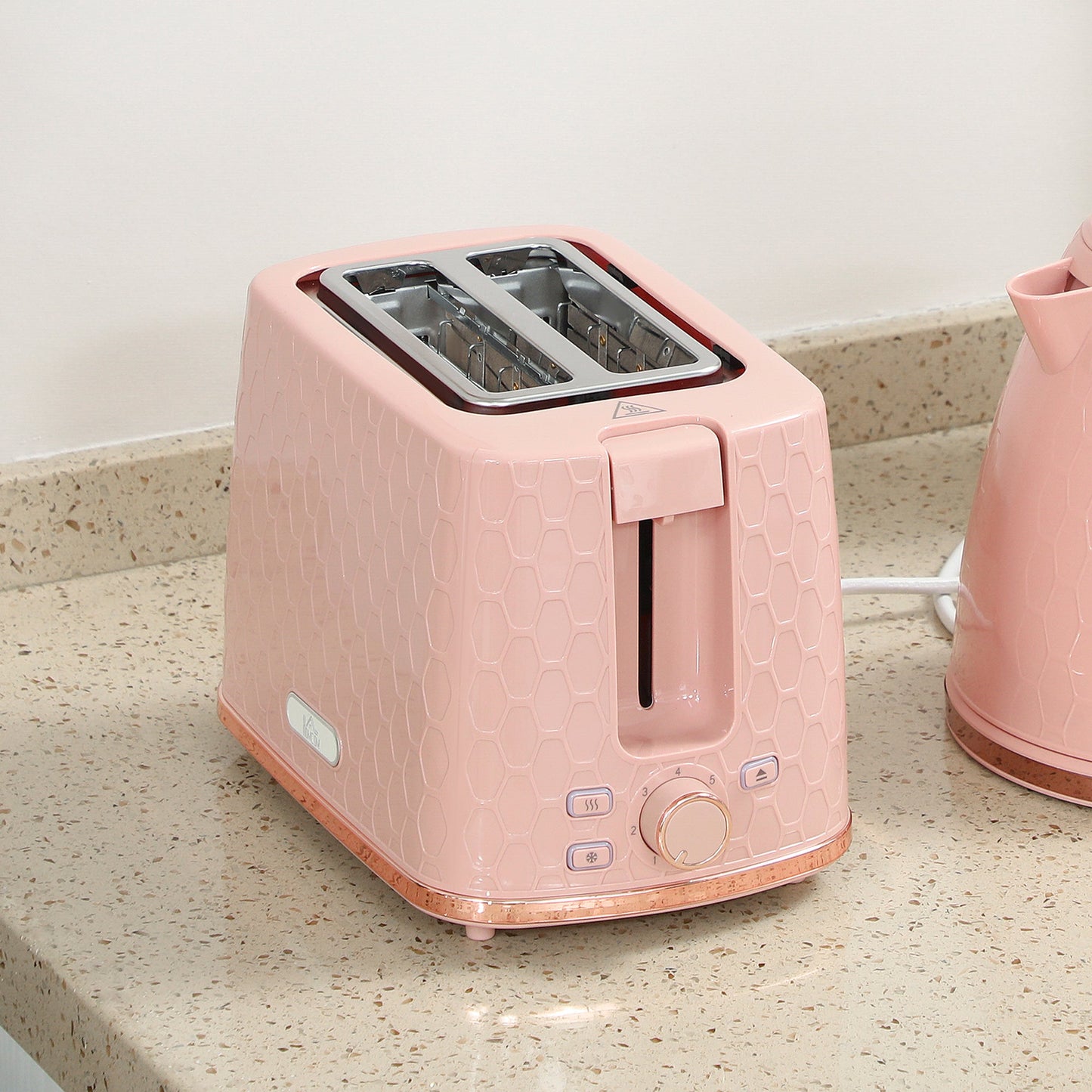 HOMCOM 1.7L 3000W Fast Boil Kettle & 2 Slice Toaster Set, Kettle and Toaster Set with Auto Shut Off, Browning Controls, Light Pink