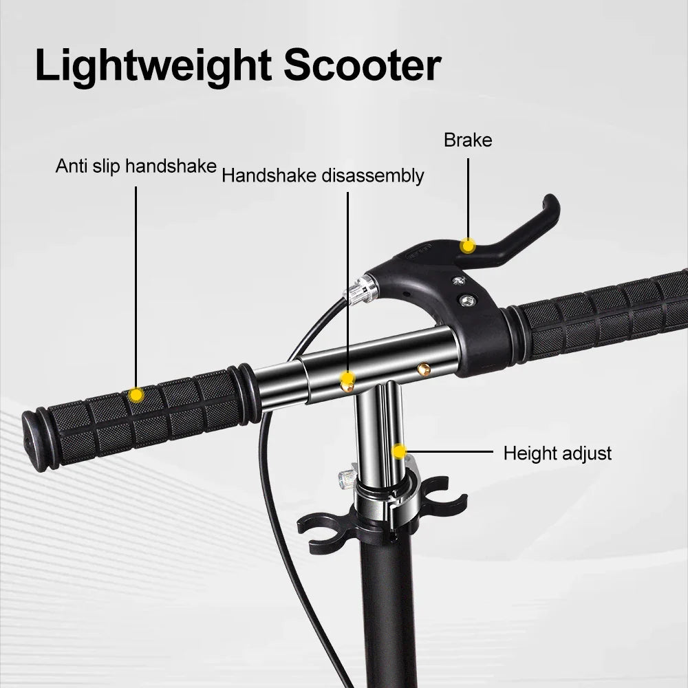 Foldable Commuter Scooter with Adjustable Handle Height Black Frame Rear Brake and Suspension for Kids Ages 6-12 And Adults