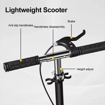 Foldable Commuter Scooter with Adjustable Handle Height Black Frame Rear Brake and Suspension for Kids Ages 6-12 And Adults