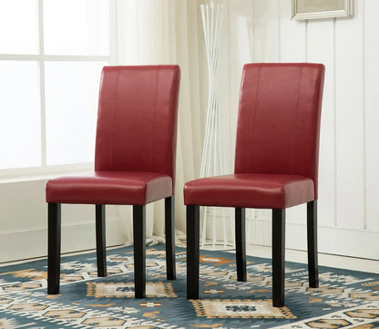 Set of 2 Faux Leather Dining Chairs With Solid Wooden Legs For Home & Commercial Restaurants