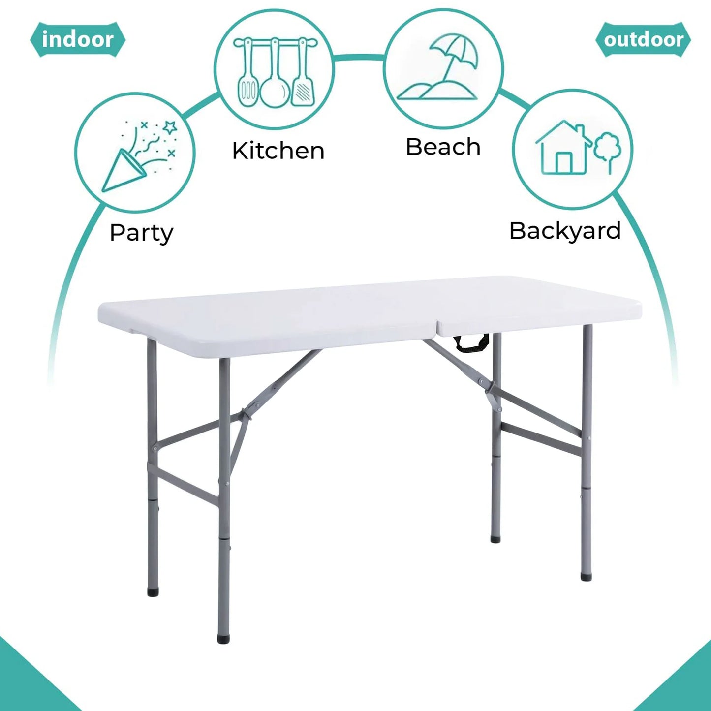 4FT HEAVY DUTY FOLDING TABLE PORTABLE PLASTIC CAMPING GARDEN PARTY CATERING NEW