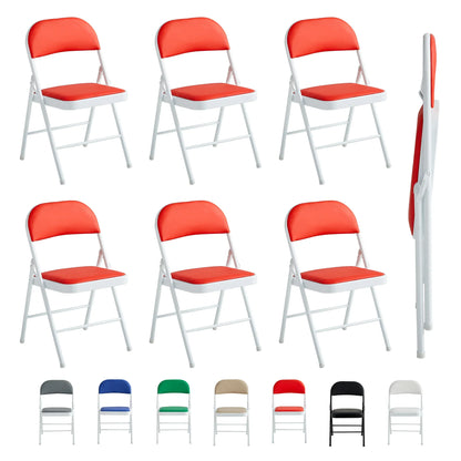 mcc direct Set of 6 Folding Chairs, Faux Leather Foldable Chairs with Metal Frame and Padded Seat, Easy to Fold Store for Home