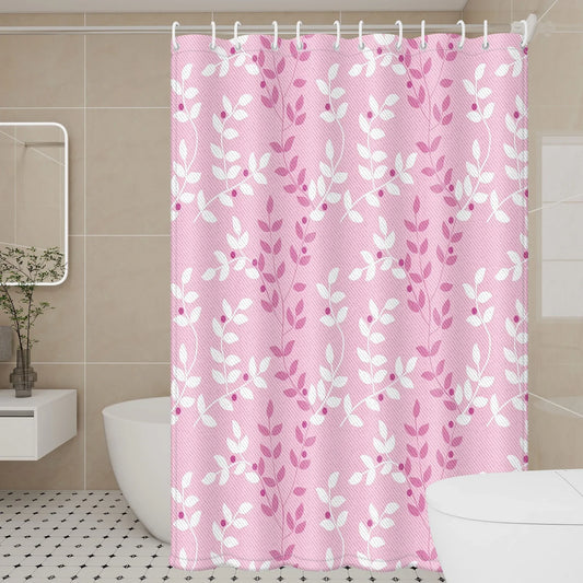 Pastel Pink Foliage Shower Curtain - Feminine Durable Fabric for Fresh Vibes