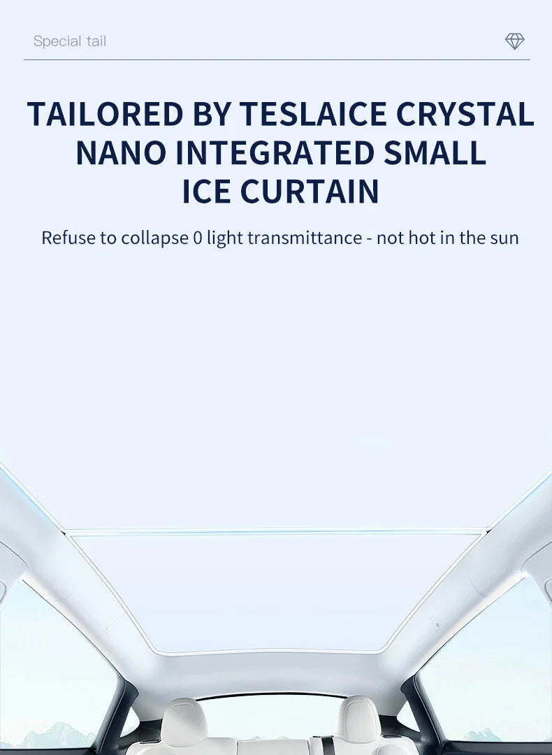 2PCS For Tesla Model 3/Y/3 Highland/Y Juniper Ice Cloth Buckle Shades for Glass Roof Front & Rear Sunroof Skylight Sunshade