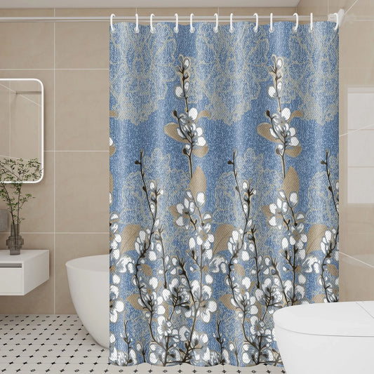 Botanical White Magnolia Blossom Bath Curtain - Durable, quick-dry polyester fabric